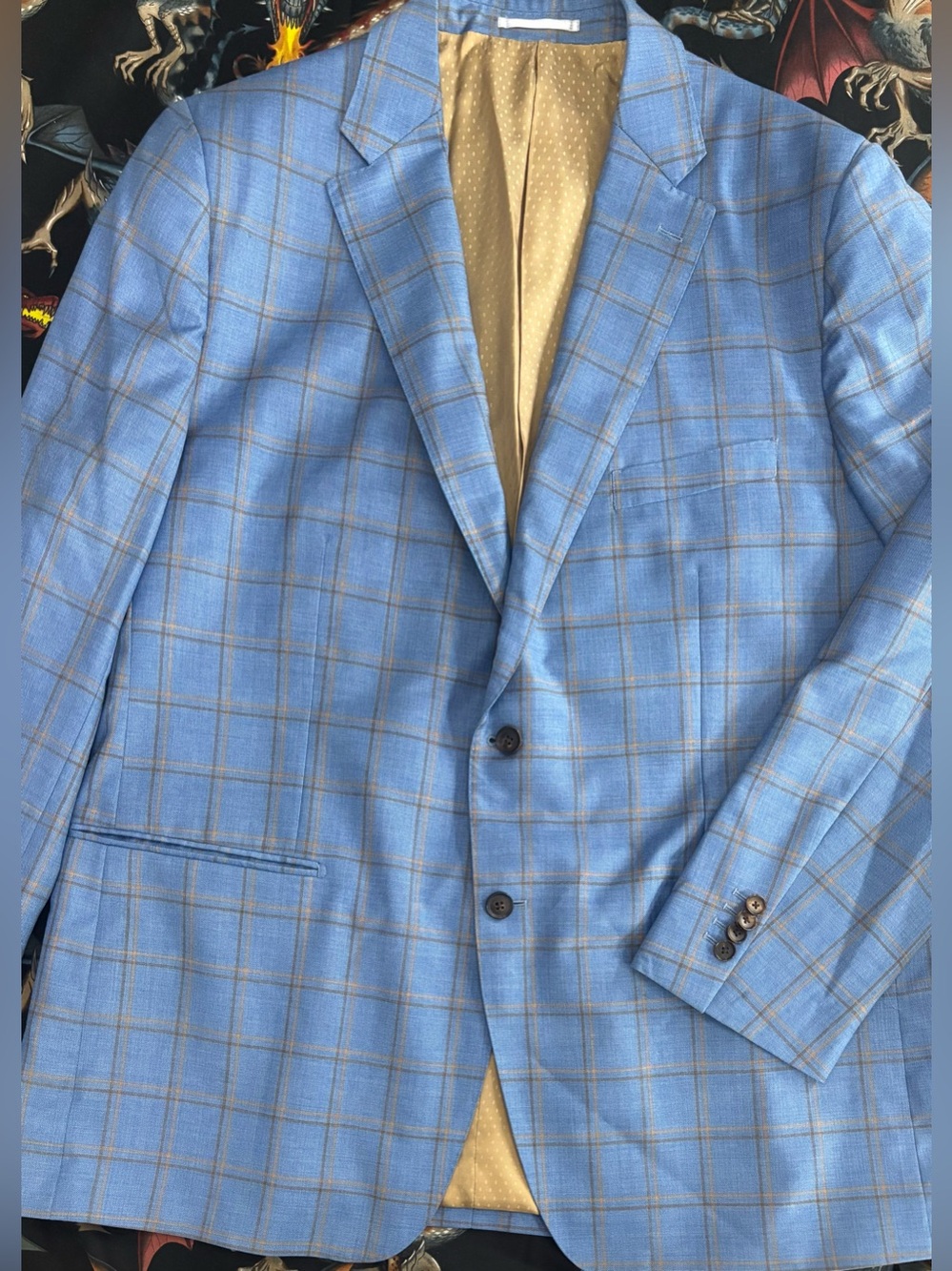 Crittenden Virgin Wool Sky Blue Windowpane Sport Coat, 50R